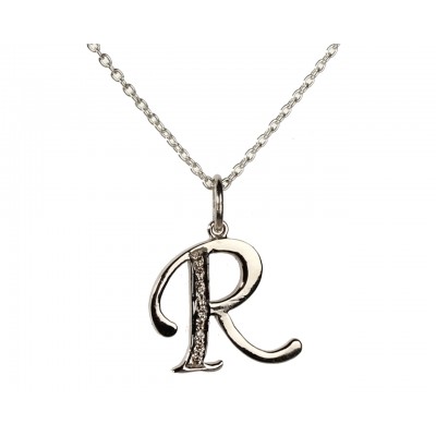 Alphabet R pendant with diamonds